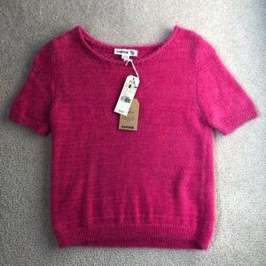 Garage Fuzzy Crop Sweater Tee - Fushia Purple